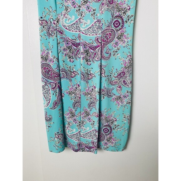 Signature Bobbie Bee Dress Women's Size PM Teal Green Faux Wrap Paisley Bow Tie - Picture 10 of 12